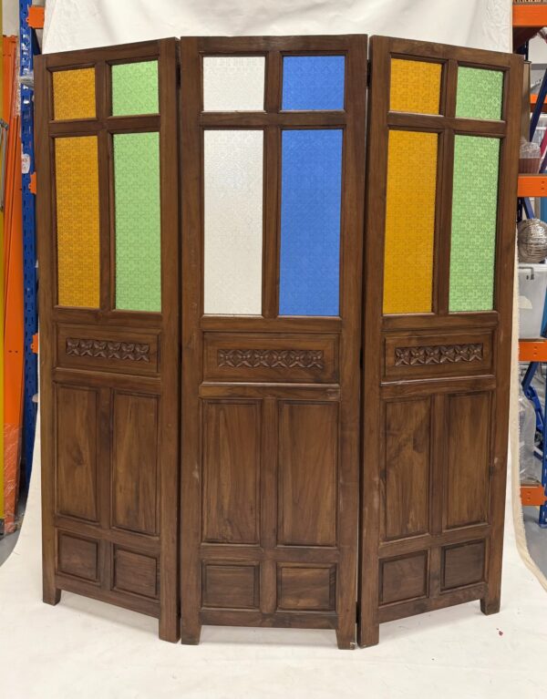 Vintage Solid-Wood Tinted Glass Screen