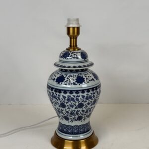 Lamp with No Original shade (21) Blue & White Porcelain with Brass Accent Lamp