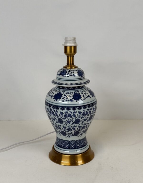 Lamp without shade (21)_Blue & White Porcelain with Brass Accent Lamp