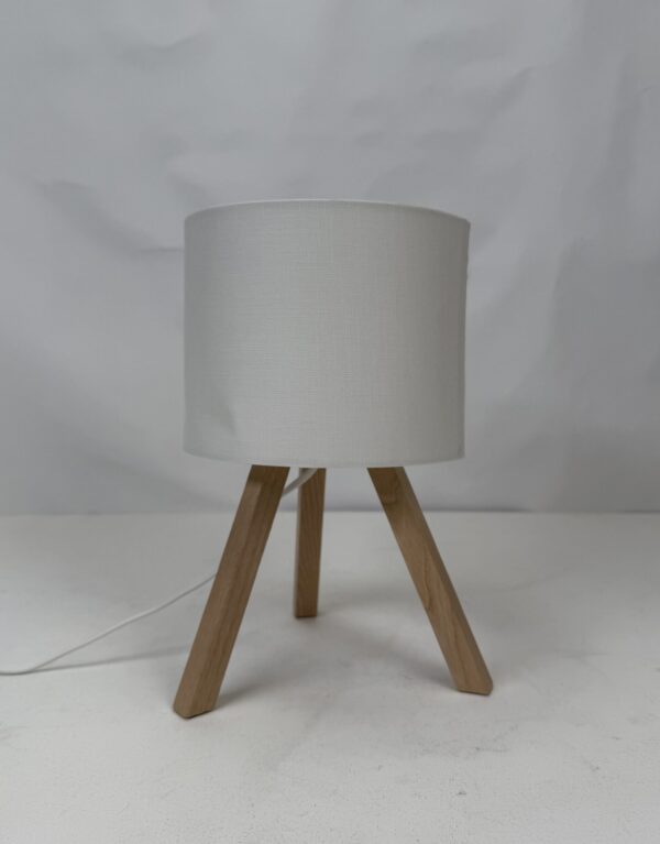Lamp with original shade (38)_Tri-Leg Wooden Lamp with Off-white Shade